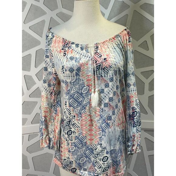 Chaps Med Boho Blouse with Tassels - Picture 8 of 14